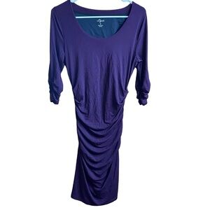Lysse Purple Ruched MIDI Dress Size Small
